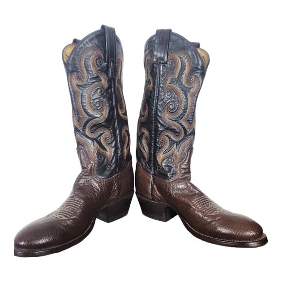 Tony Lama Exotic Leather Western Boots in Chocolate / Black 5.5 B FLAWED - Picture 6 of 13